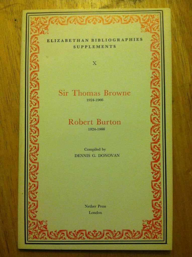 Image for Sir Thomas Browne 1924-1966; Robert Burton 1924-1966, (Elizabethan bibliographies supplements)