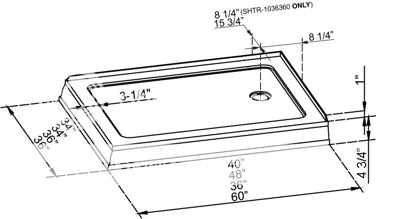 DREAMLINE QUAD DOUBLE ACRYLIC TRAY SHOWER BASE 60x36  