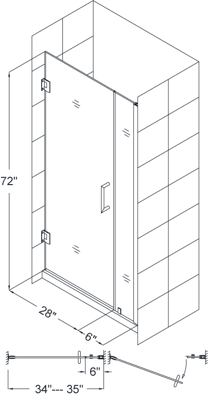   35 UNIDOOR 3/8 GLASS FRAMELESS PIVOT SHOWER DOOR CUSTOM SIZE  