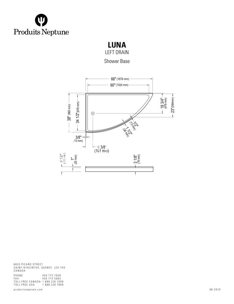 NEPTUNE LUNA 66 x 38 ACRYLIC SHOWER BASE CORNER INSTALLATION  