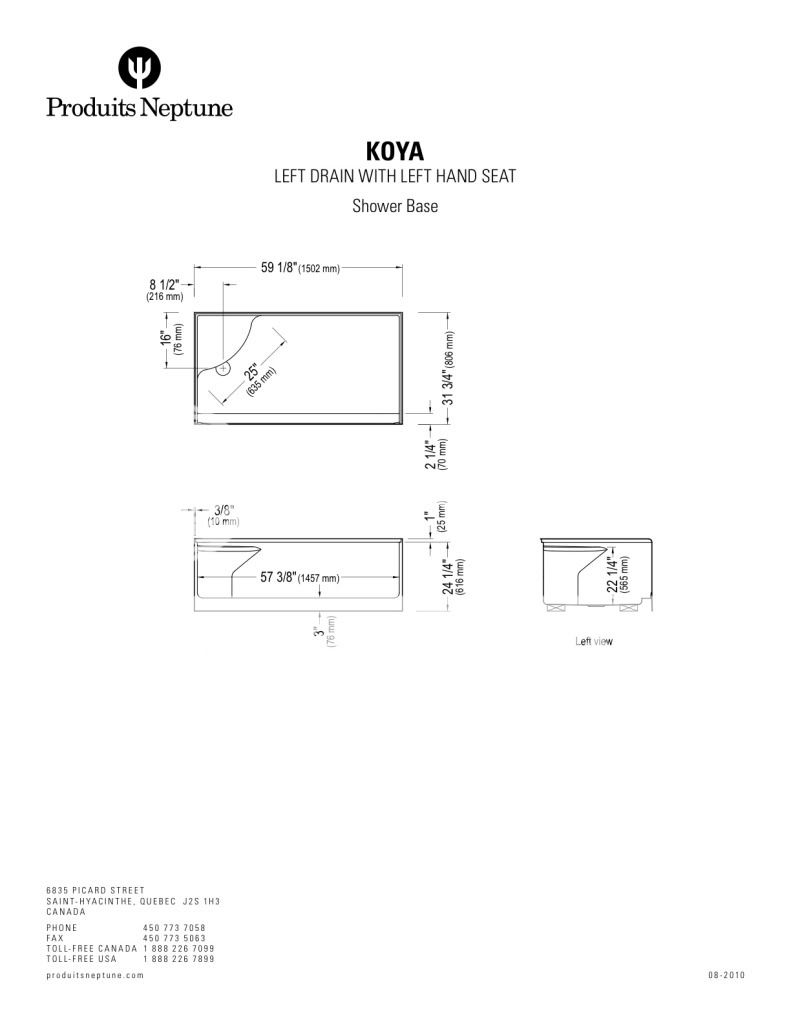 NEPTUNE KOYA ACRYLIC SHOWER BASE WITH SEAT 60x32  