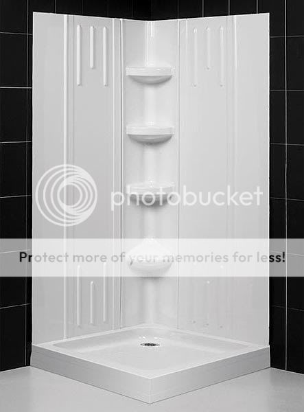   DL 6179 QUAD 36 x 36 SHOWER BASE & BACKWALLS W/ 3 SHELVES 1 FOOTREST