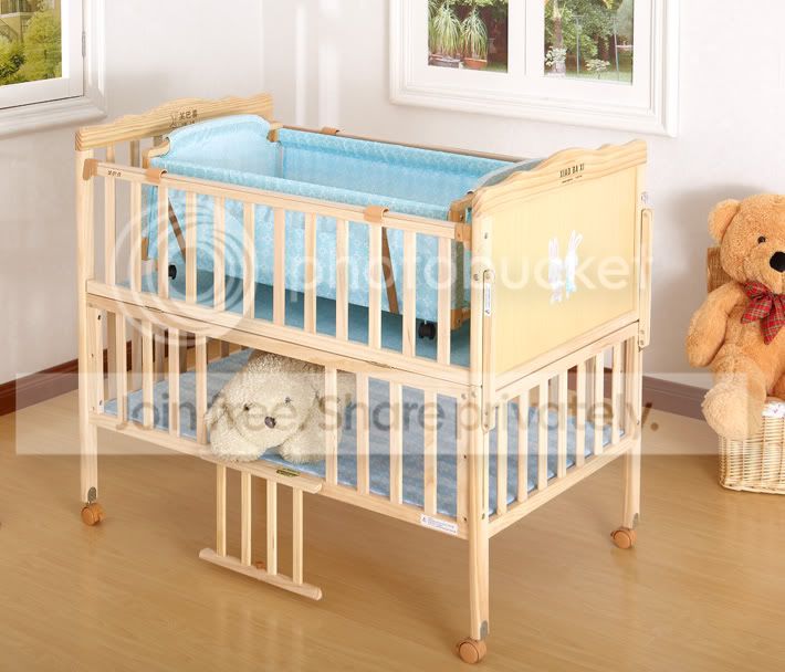 笑巴喜婴儿床 mc639y 无漆实木儿童床 带独立摇篮 带储物层bb床