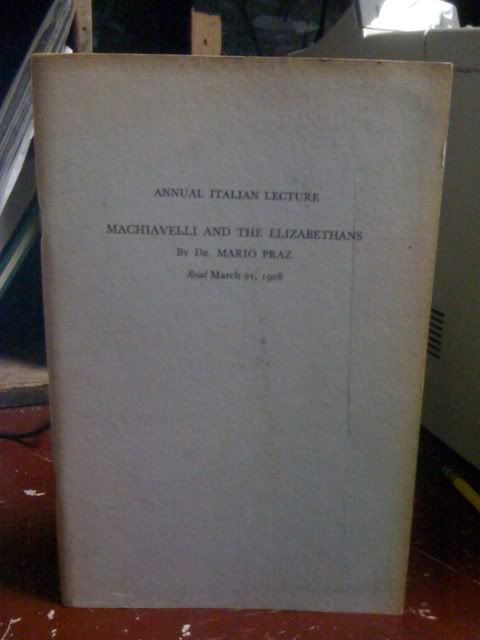 Image for Annual Italian Lecture: Machiavelli And The Elizabethans by Paz, Mario