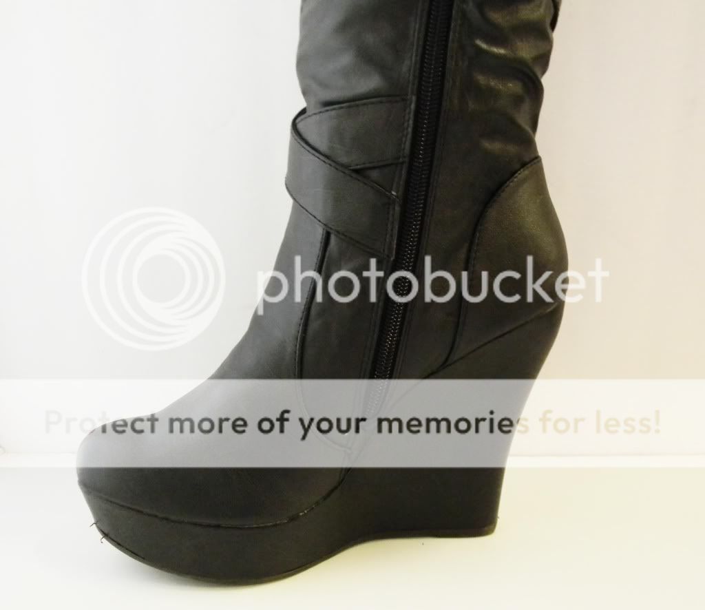 NEW Knee Height Platform Wedge Buckle Closed toe Tall Fashion Boot 