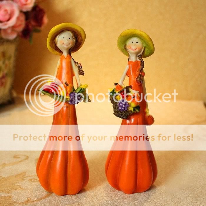 Set Of 2 Cute Pumpkin Doll Home Decorative Resin Figurines W3  