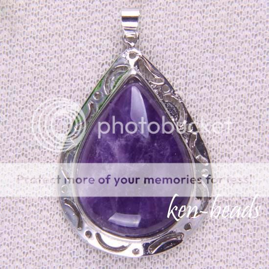 48x33MM Amethyst Bead Gemstone Teardrop Pendant 18KGP S186  