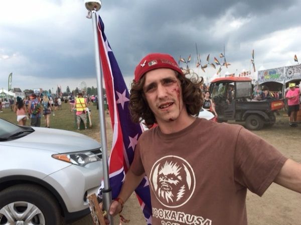 Asshole with Confederate Battle Flag Gets Beaten at Electric Forest