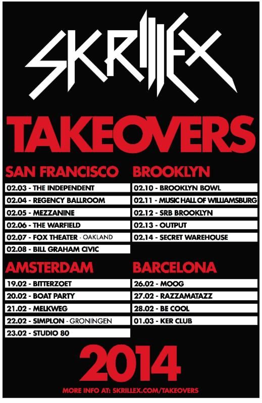 Skrillex Takeovers 2014 Tour List