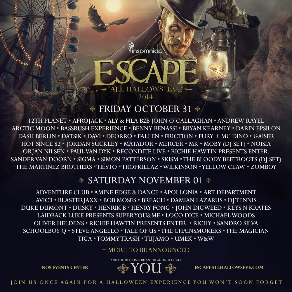 Insomniac Announces Headliners Tiesto and Avicii for Escape - All Hallows Eve