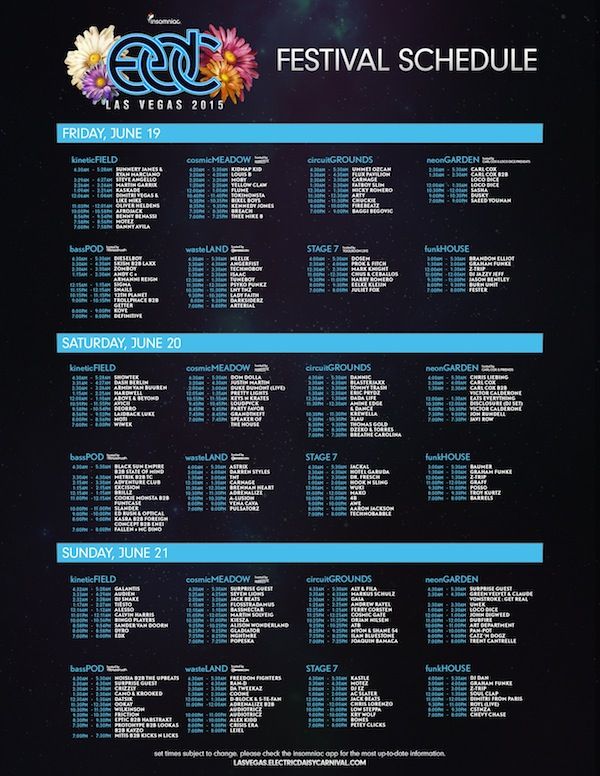 Edc Las Vegas Releases 2015 Schedule On Insomniac App Edmtunes
